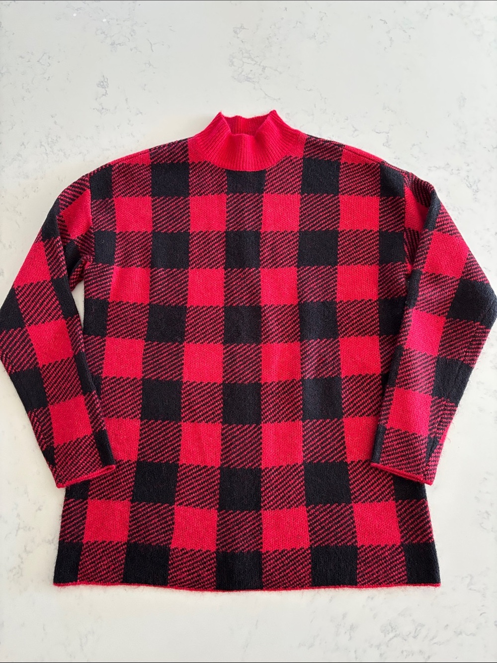 Loft red & black buffalo check mock neck sweater Sz M